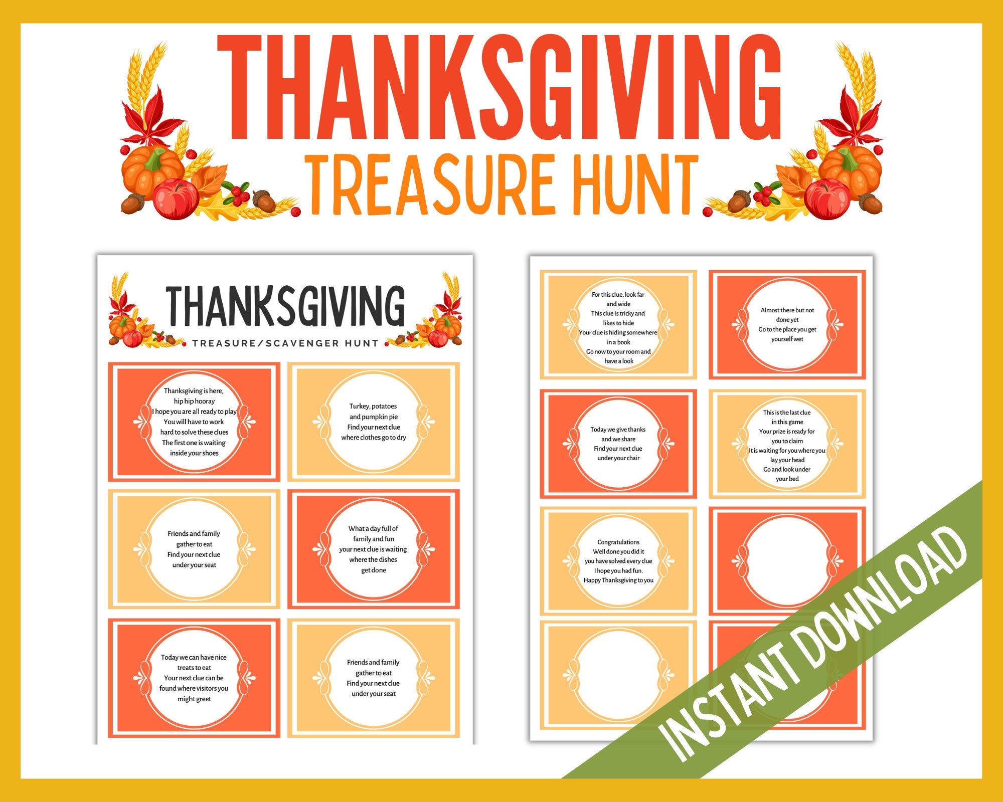 Thanksgiving Treasure Hunt Clues- Riddles | LittleHaloJ