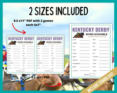 Kentucky Derby Word scramble printable