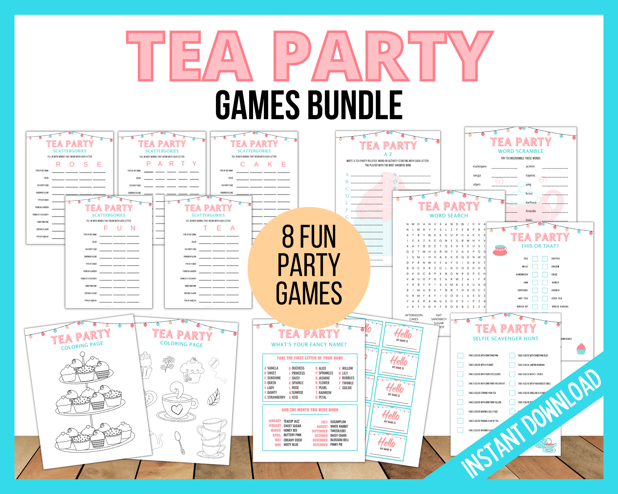 printable tea party games bundle